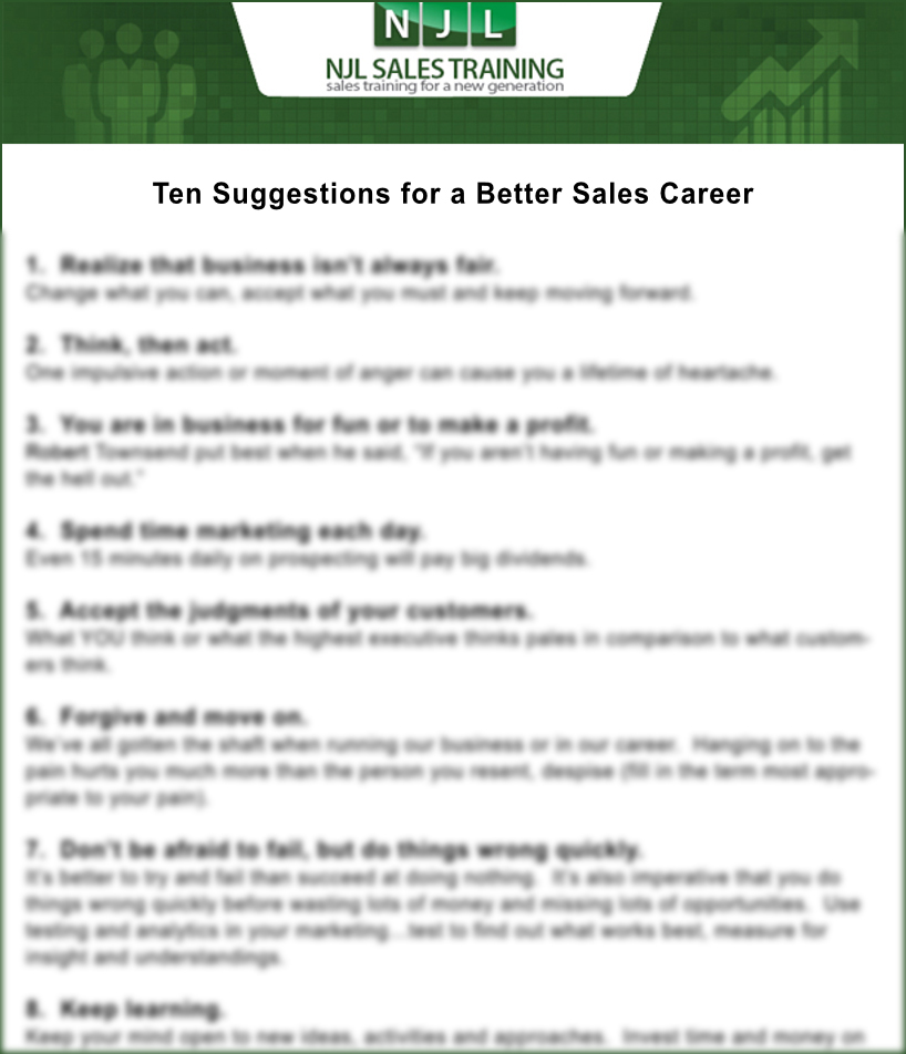 eBook 10 SUggestions for a Better Sales Career